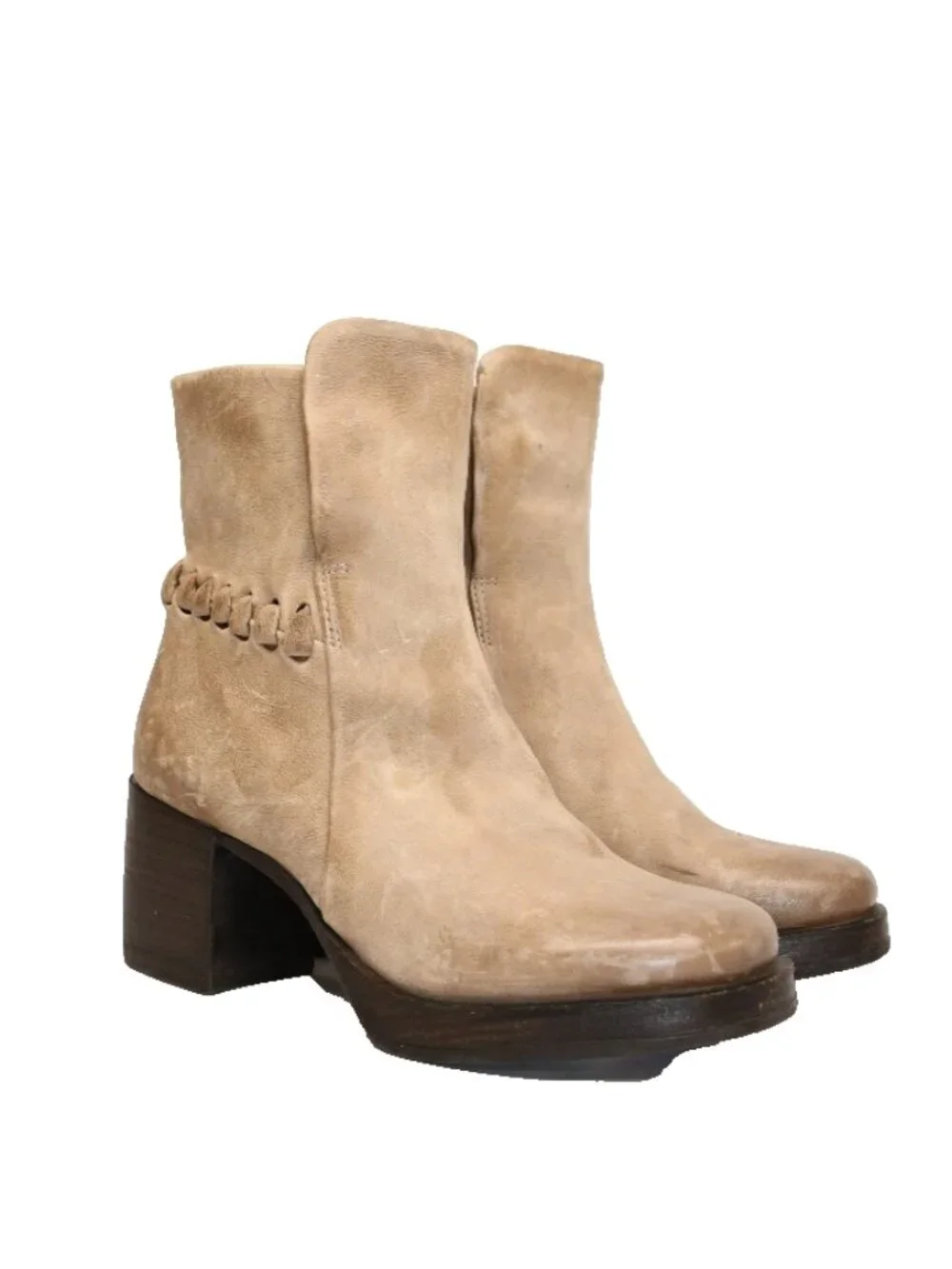 $450 A.S.98 porter block heel boots LEATHER PLATFORM ZIP BROWN 39 (DD3)